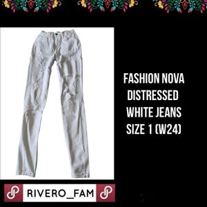 FASHION NOVA | DISTRESSED | WHITE JEANS |SIZE 1 (W24)